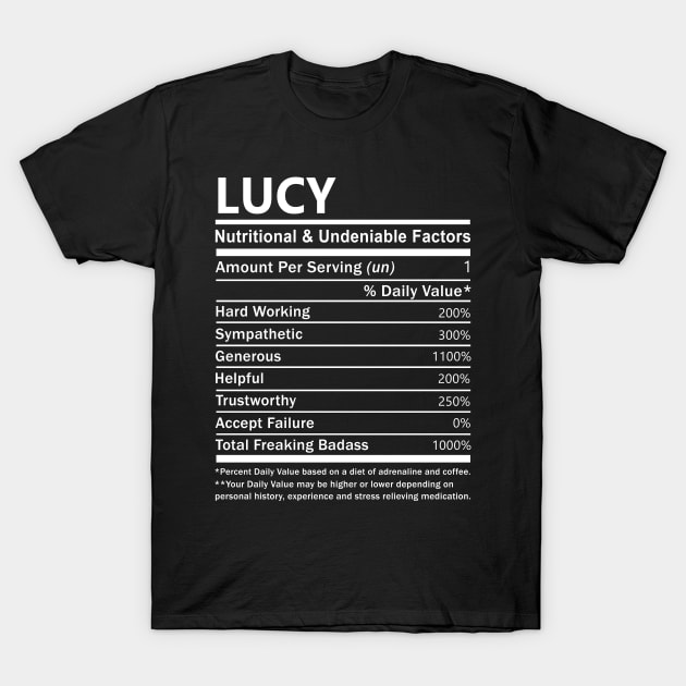 Lucy Name T Shirt - Lucy Nutritional and Undeniable Name Factors Gift Item Tee T-Shirt by nikitak4um